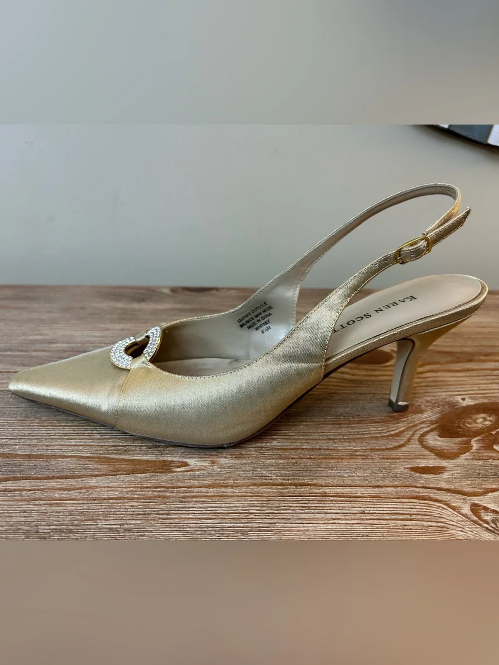 Karen Scott Whitney Gold Satin Slingback Kitten Heels